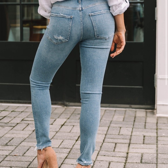 Agolde Sophie high rise skinny jeans medium light wash slight distressing - Picture 2 of 10